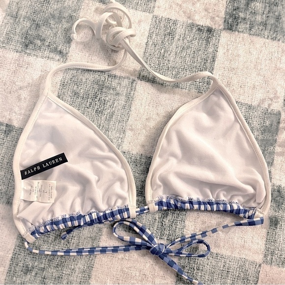 Ralph Lauren Blue Gingham Triangle String Bikini Top Large - Picture 6 of 11